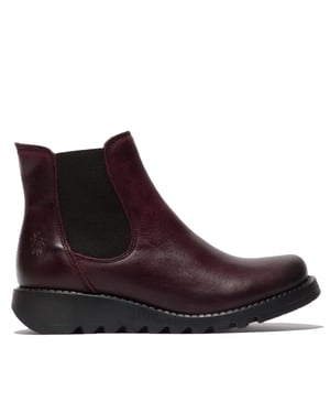 Fly London Dames Rode SALV Chelsea Leren Enkel Casual Wedge Heel Laarzen