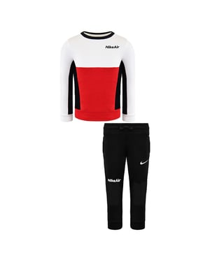 Nike Air Lange Mouw Pullover Stretch Taille Zwart Rood Kids Trainingspak DC8639 010
