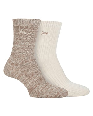 Dames Wandelsokken | Jeep | 2-Pack Hoge Prestaties Polyester Hardloopsokken - Taupe / Crème
