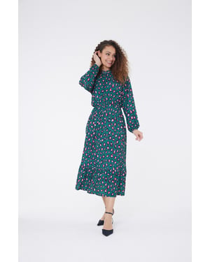 Luipaard maxi jurk met hoge hals - Groen