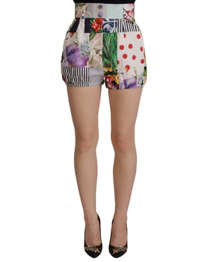 Dolce & Gabbana Multicolor Patchwork Hoge Taille Katoenen Dames Shorts