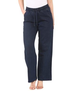 MYT Womens Elasticated High Waist Wide Leg Jeans in Donkerblauw