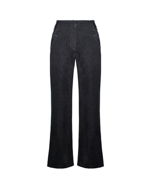 Timberland Wide Leg Relaxed Chambray Navy Blauw Dames Linnen Broek A0597 440