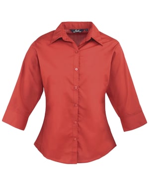 Premier Dames/Dames Popeline 3/4 Mouwen Blouse (Rood)