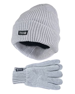 THMO - Dunsulate Chenille Muts & Handschoenen Set voor dames - Grijs