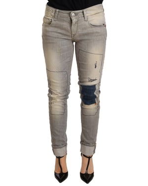 Acht Grijze Katoenen Slim Fit Denim Jeans
