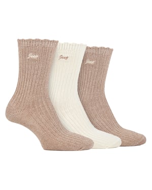 Dames Bamboe Boot Sokken | Jeep | Schattige Ribbelsche Aanslag Sokken voor Dames, Blaarwerende Gebreide Gevoerde Sokken - Taupe / Crème
