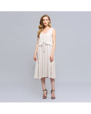 V-hals verstelbare taille midi-jurk