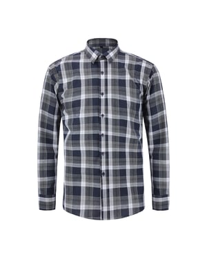 Heren overhemd met effen revers en lange mouwen, geruit blauw