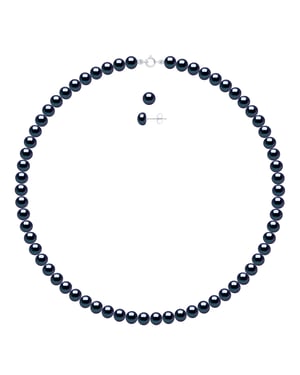 Set bestaande uit: Ketting van Echte Gecultiveerde Zoetwaterparels Semi Rond 6-7 mm