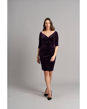 Amber Bardot Bodycon Fluwelen Jurk - Pruim