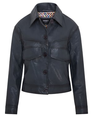 Marineblauw retro leren bikerjack voor dames - Kopervik