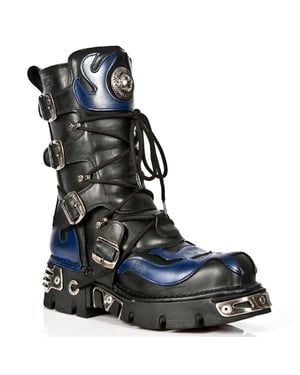 New Rock Unisex Zwart/Blauw Leer Gothic Biker Skull Boots-107-C5