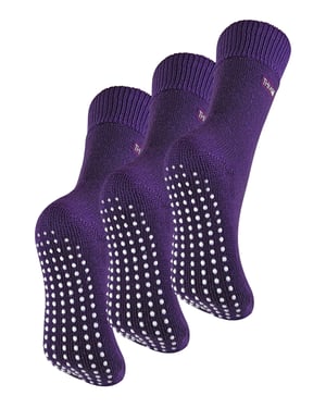 3 paar multiverpakking dames fleece pantoffelsokken | THMO | Ademende Crew Indoor Thermische Sokken met Grip - Paars