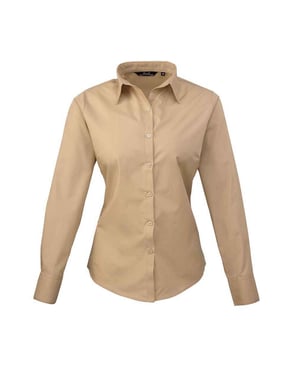 Premier Dames/Dames Popeline Blouse met Lange Mouwen (Khaki)