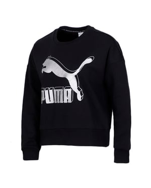 Puma Womens Classics Logo Metallic Crew Sweatshirt Zwart 597405 71