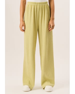 Getextureerde pull-on broek met wijde pijpen