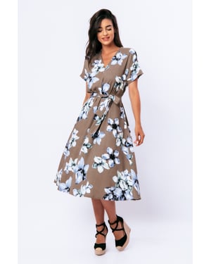 Linnen Midi-jurk met bloemenprint en riem