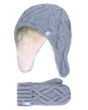Heat Holders Meisjes Majestueuze Trapper Hat Mitts Set - Stoffig Blauw