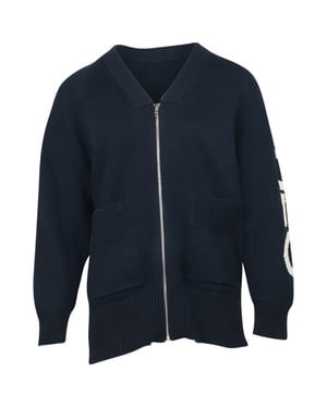Kenzo Gebreide Rits Lange Cardigan in Marineblauwe Katoen