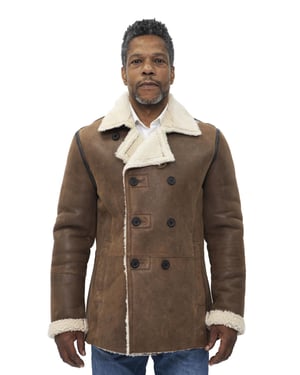 Heren double-breasted shearling schapenvacht erwtenjas-Valencia