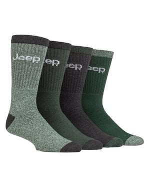 Heren Gerecycled Katoenen Sokken | Jeep | 4-Pack Dikke Gebreide Volle Vulling Bootsokken - Groen / Antraciet