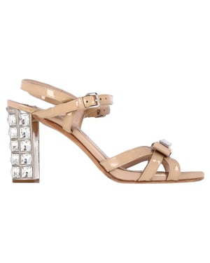 Miu Miu Sandalen met Strikdetail en Enkelbandje, Kristallen Hakken in Nude Leren Patina