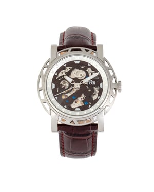 Reign Stavros automatisch skelet horloge met leren band