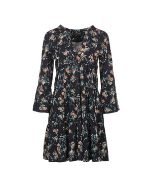 Zwarte bloemen jurk met geplooide naden