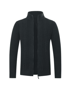 Heren Vest met Rits Vest Grof Gebreid met Opstaande Kraag Zwart