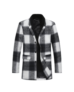 Heren lange slim fit geruite winter dikke jas met sjaalkraag wit