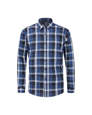 Effen overhemd met revers en lange mouwen voor heren, geruit donkerblauw