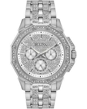 Bulova Kristallen Heren Zilveren Horloge 96C134