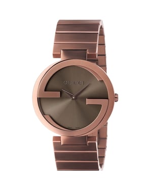 Gucci YA133317 In elkaar grijpende bruine wijzerplaat Unisex horloge