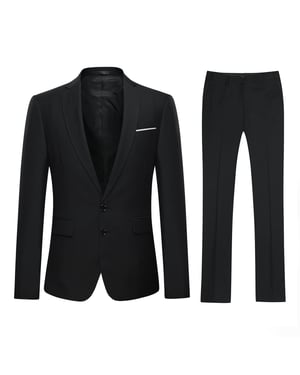 Heren 2-delig slim fit zwart pak met twee knopen