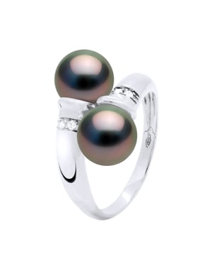 Ring Jij & Ik Diamanten 0,06 Cts 2 Echte Gecultiveerde Tahiti Parel Ronde 8-9 mm - Wit Goud