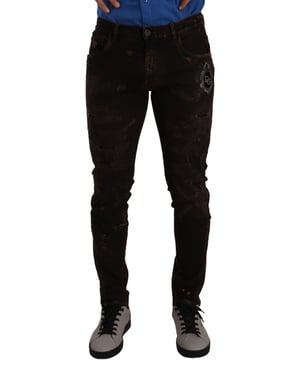 Dolce & Gabbana Heren Bruine DG Kroon Logo Katoenen Skinny Denim Jeans