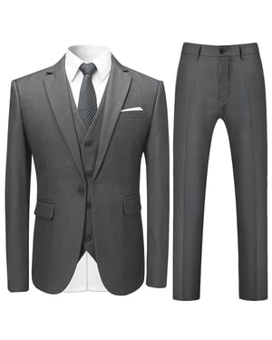 3-delig slim-fit, effen grijs chic formeel bruiloftspak