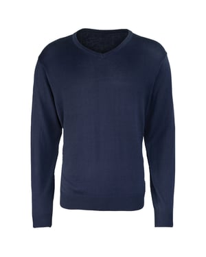 Premier Heren Gebreid Katoen Acryl V Hals Sweatshirt (Marine)