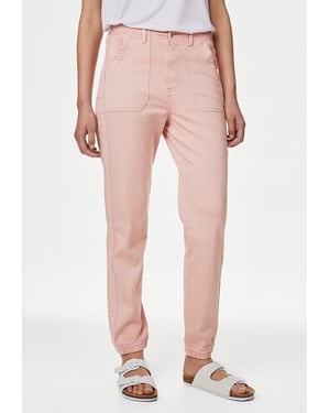 M&S Collection Dames Katoenmix Slim Fit Enkel Grazer Joggers Roze