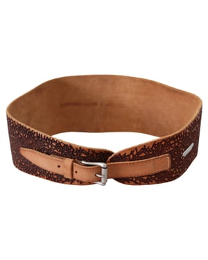 Scervino Street Bruine Brede Leren Ceintuur met Geborduurd Design en Logo voor Dames