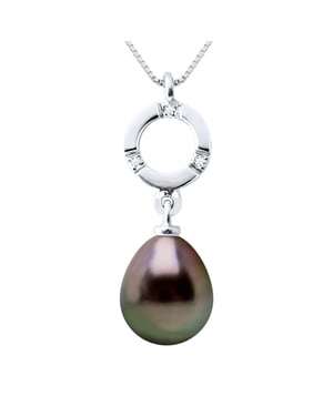 Diamond Pendant 0.010 Cts gekweekte parel TAHITI Peer 8-9mm White Gold
