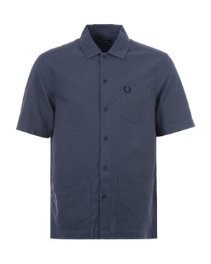 Men's Fred Perry Pocket Detail Oxford Short Sleeve Shirt in Navy
