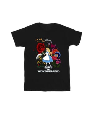 Disney Heren Alice In Wonderland Bloemen T-Shirt (Zwart)
