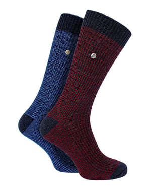 Heren Katoenen Dress Sokken | Jeep | Midgewicht Gebreide Spirit Sokken, Casual Geribbelde Patroon Iedere Dag Sokken - Marineblauw / Paars