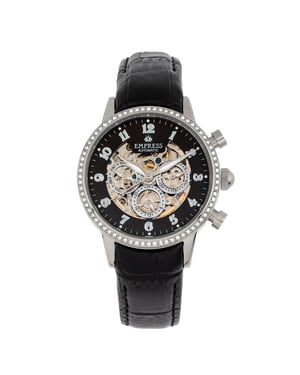 Empress Beatrice automatisch skelet wijzerplaat horloge met lederen band met dag/datum