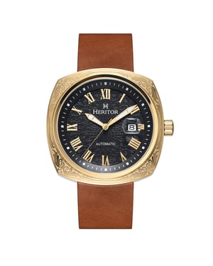 Heritor Automatische Davenport Gegraveerde-Kast Leerband Horloge met Datum