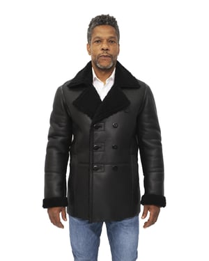 Heren double-breasted shearling schapenvacht erwtenjas-Valencia