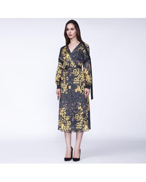 Bloemenprint wrap midi -jurk