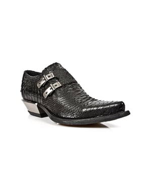 New Rock reliëf Python zwart lederen gesp schoenen-7934-S2